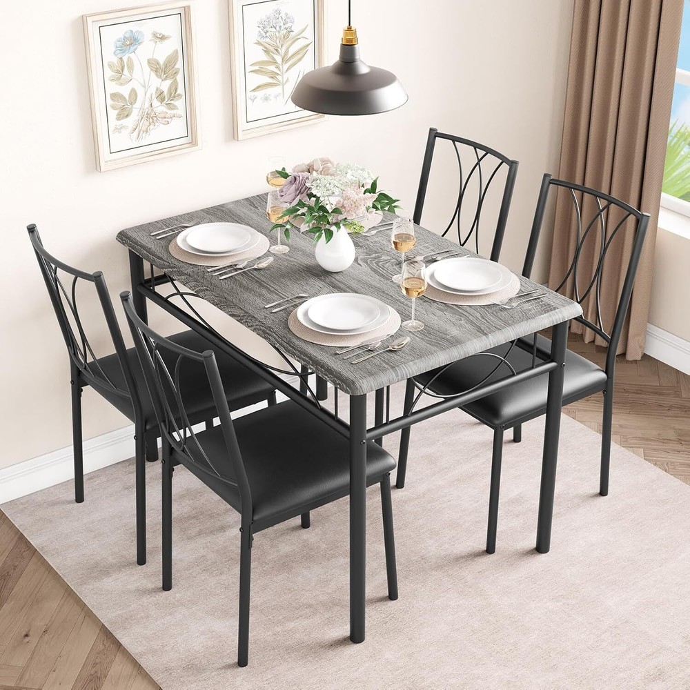 5 Piece Dining Table Set for 4, Kitchen Table with 4 Upholstered Chairs Dinette