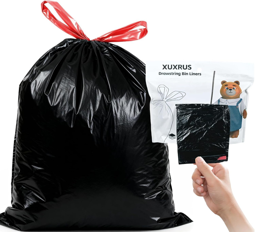 2.6 Gallon Small Black Bathroom Trash Bags, 60 Count Folded Drawstring Small ...