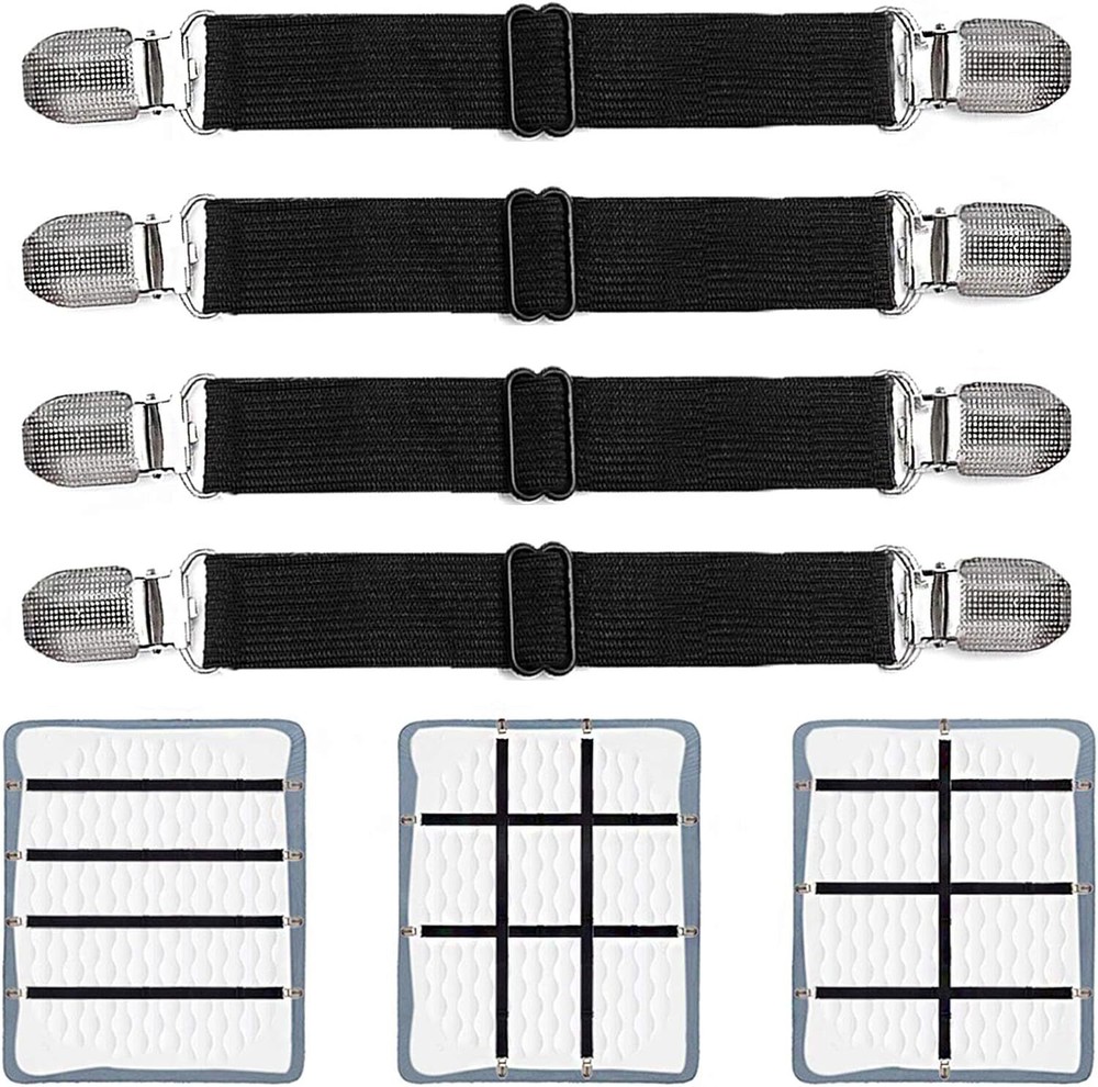 Adjustable Bed Sheet Clips, Sheet Fasteners Holder Straps and Suspender,