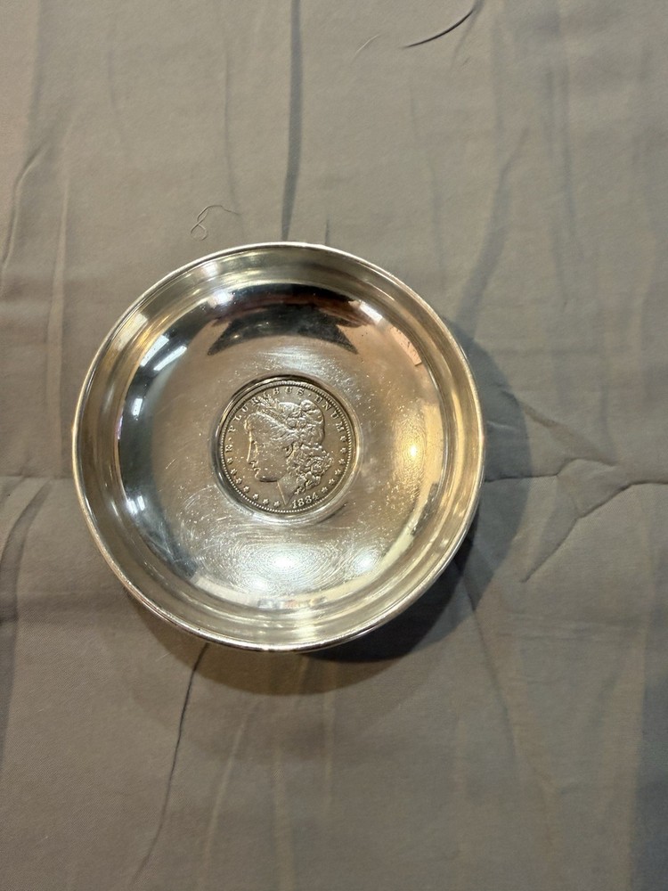 B & M Sterling Silver Plate With Silver Dollar