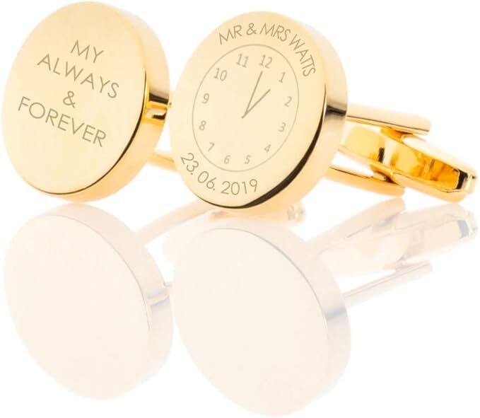 Personalised Memorable Time Round Cufflinks - Engraved With Your Custom Text