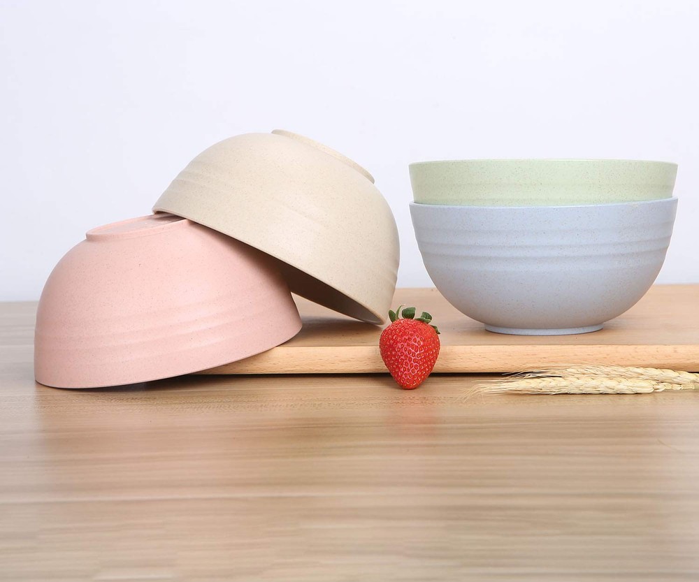 LuckyZone Wheat Straw Dinnerware Sets for 4 (Reusable Plates, Bowls & Cups) - Li