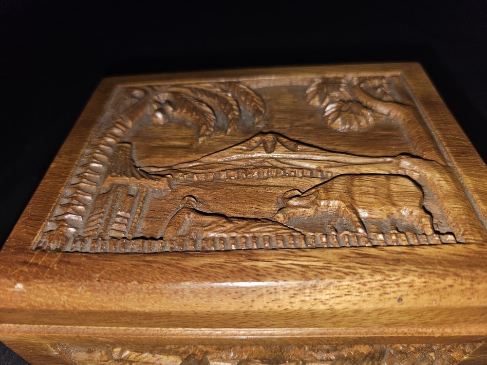 Vintage Wooden Carved Cigarette Box Holder