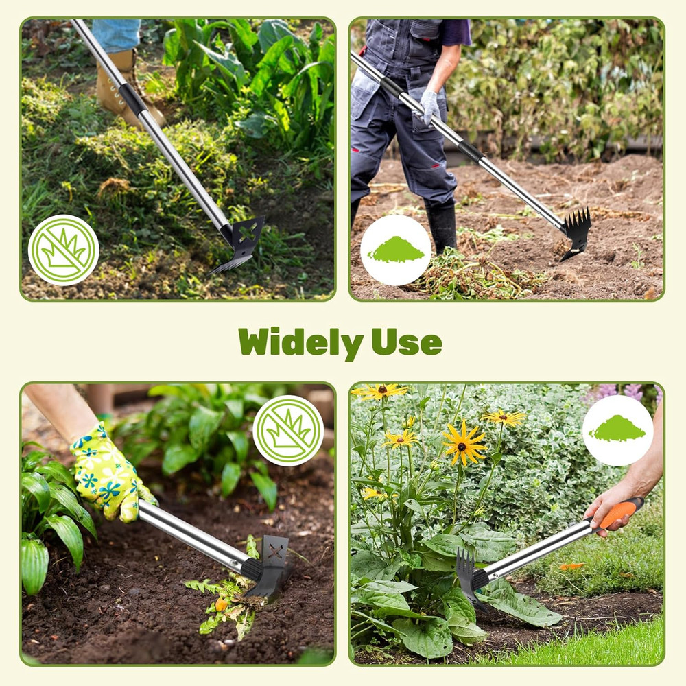 60" Weed Puller Tool with Long Handle and 17" Weeding Tools Gardening Set, Dual
