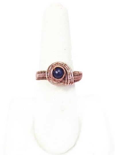 Lapis Lazuli Adjustable Ring, Woven in Copper Wire