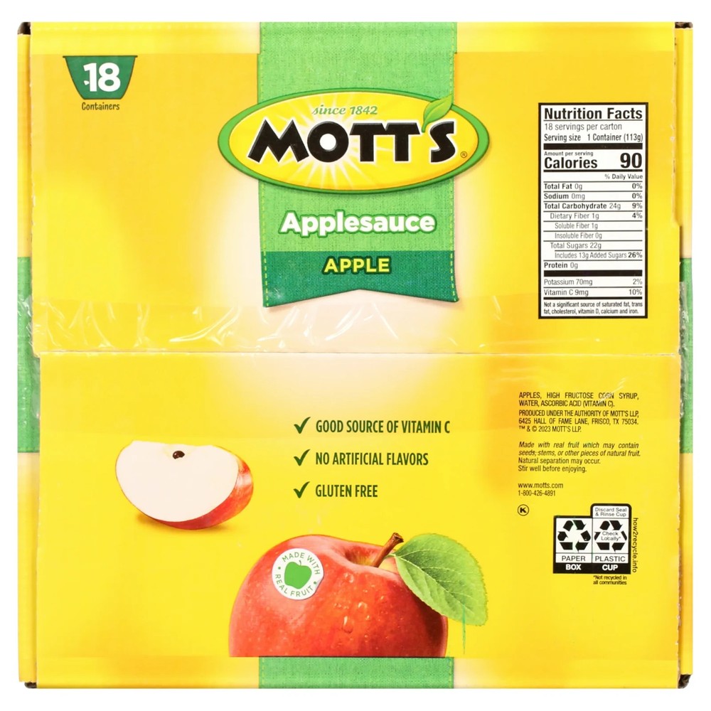 Mott's Cinnamon Applesauce, 4 Ounce Cups, 18 Count