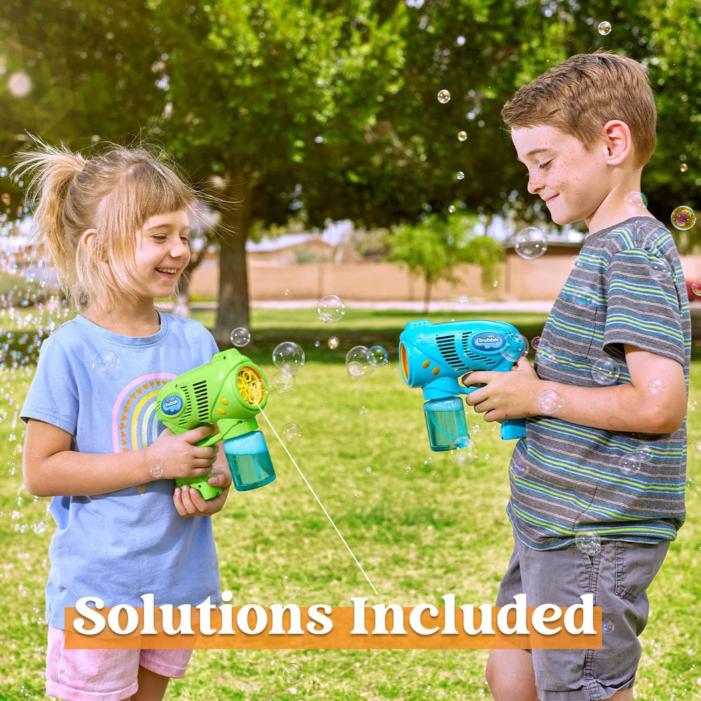 2 Kids Bubble Gun with 2 Bottles Refill Solution, Bubble Machine Gun for Toddler