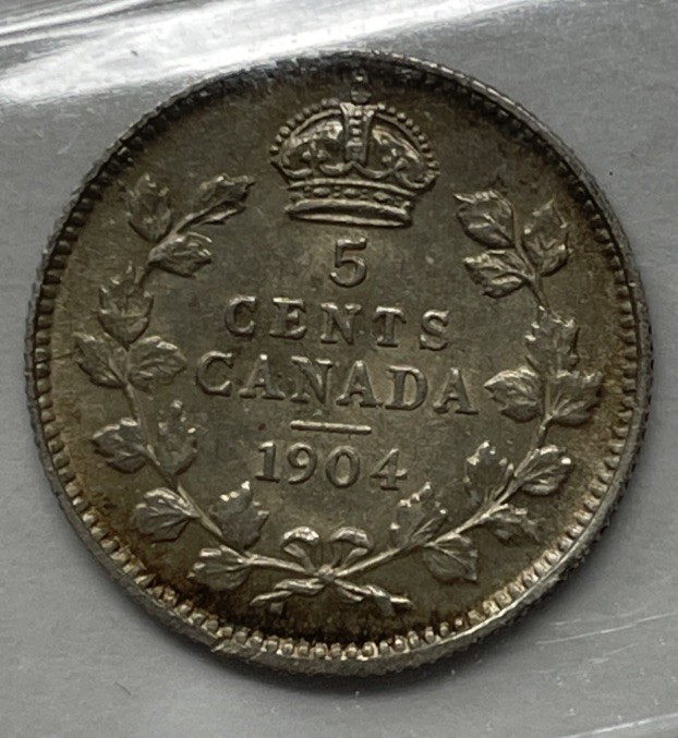 1904 Canada 5 Cent. ICCS Certified AU-50. C-2240