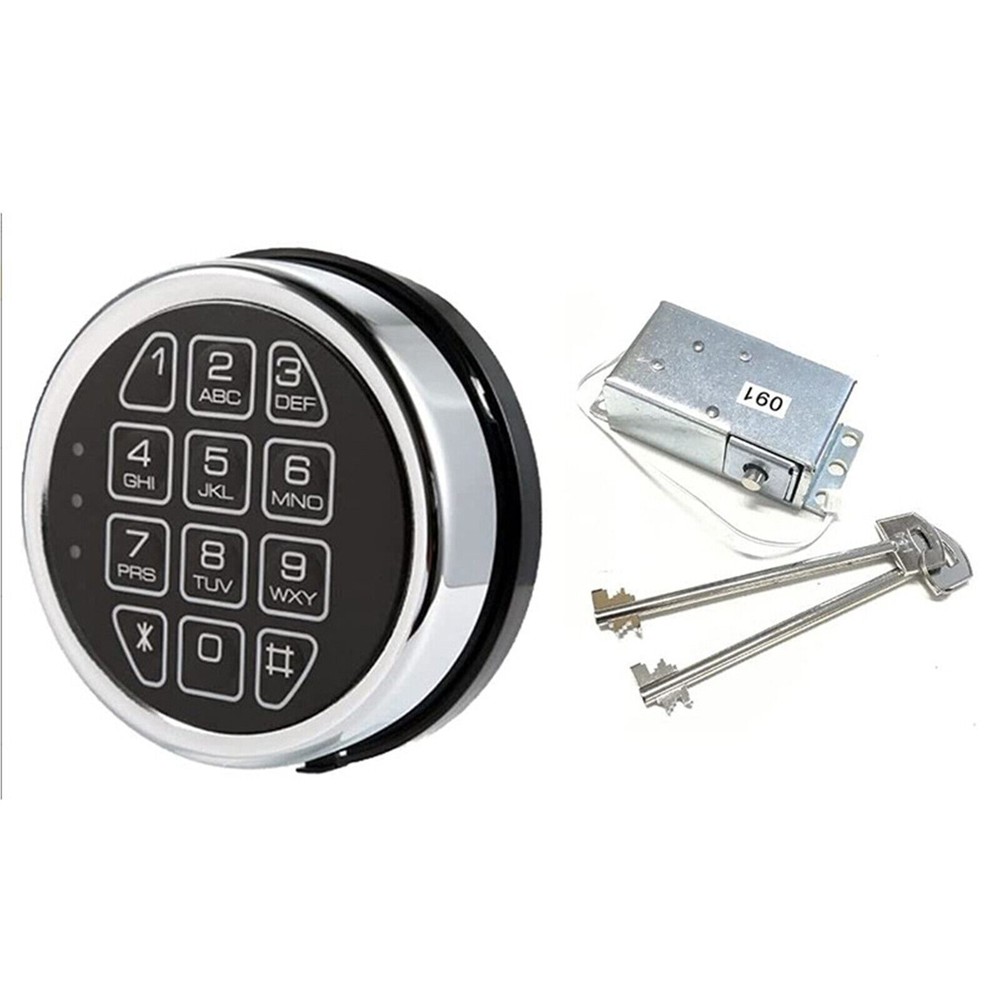 Gun Safe lock Replacement Chrome Keypad include 2 Override Keys &Solenoid Lock