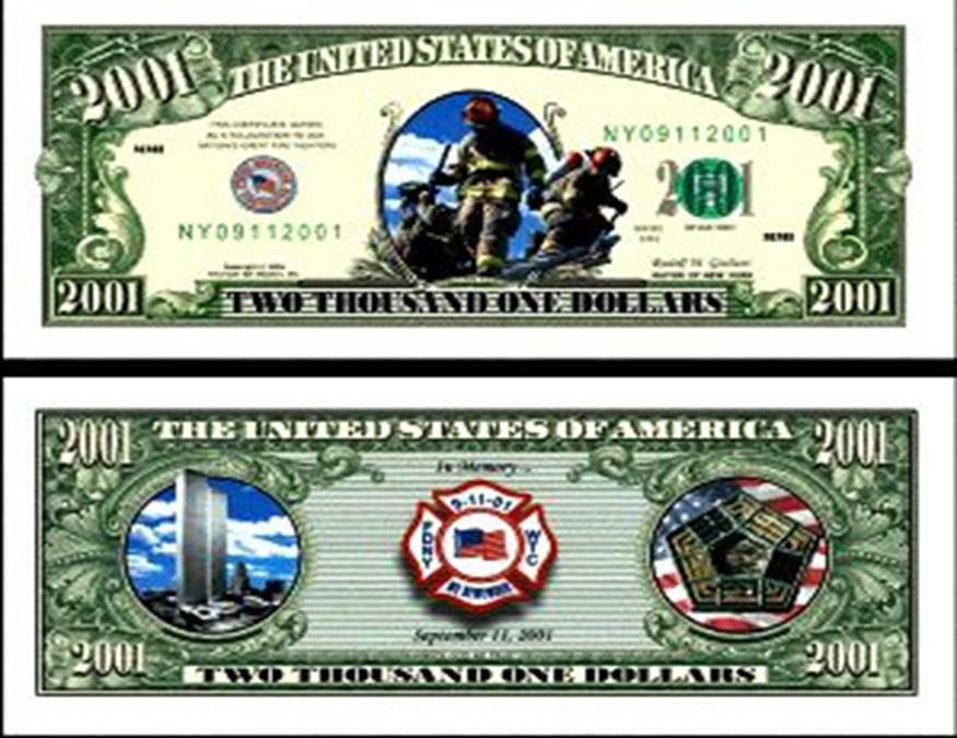 OUR FIREFIGHTER COLOR DOLLAR BILL (2 Bills)