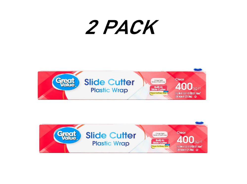 ( 2 PACK)  Great Value Slide Cutter Plastic Wrap, 400 sq ft.