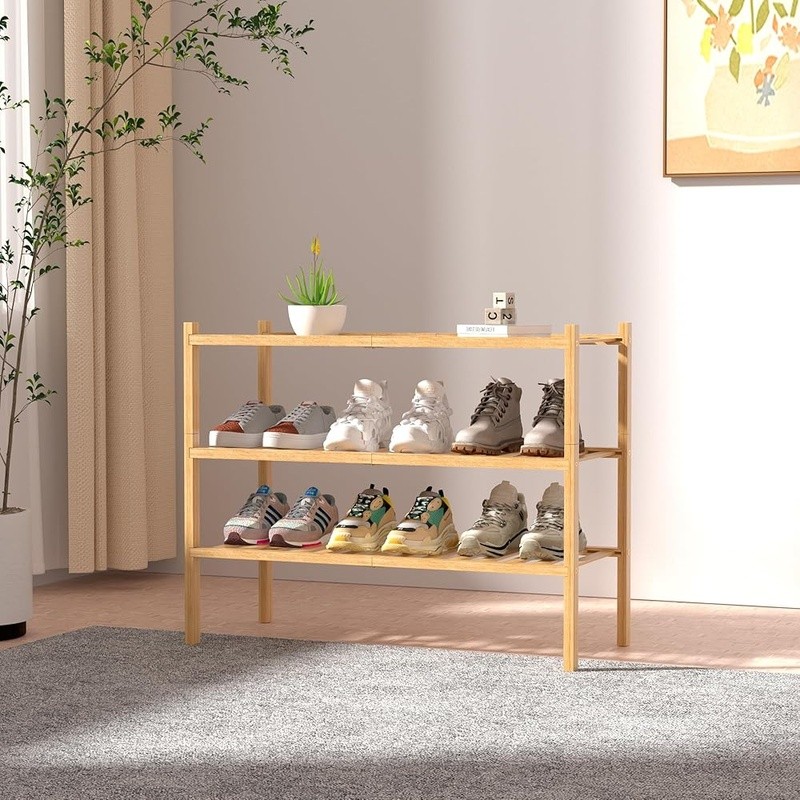 Stackable Bamboo Shoe Rack 3 Tier Entryway Organizer Durable Storage Shelf New
