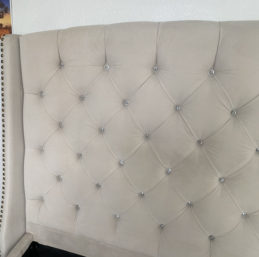 California Kin Bed Frame Upholstered Bed Headboard Velvet Tufted Deep Button