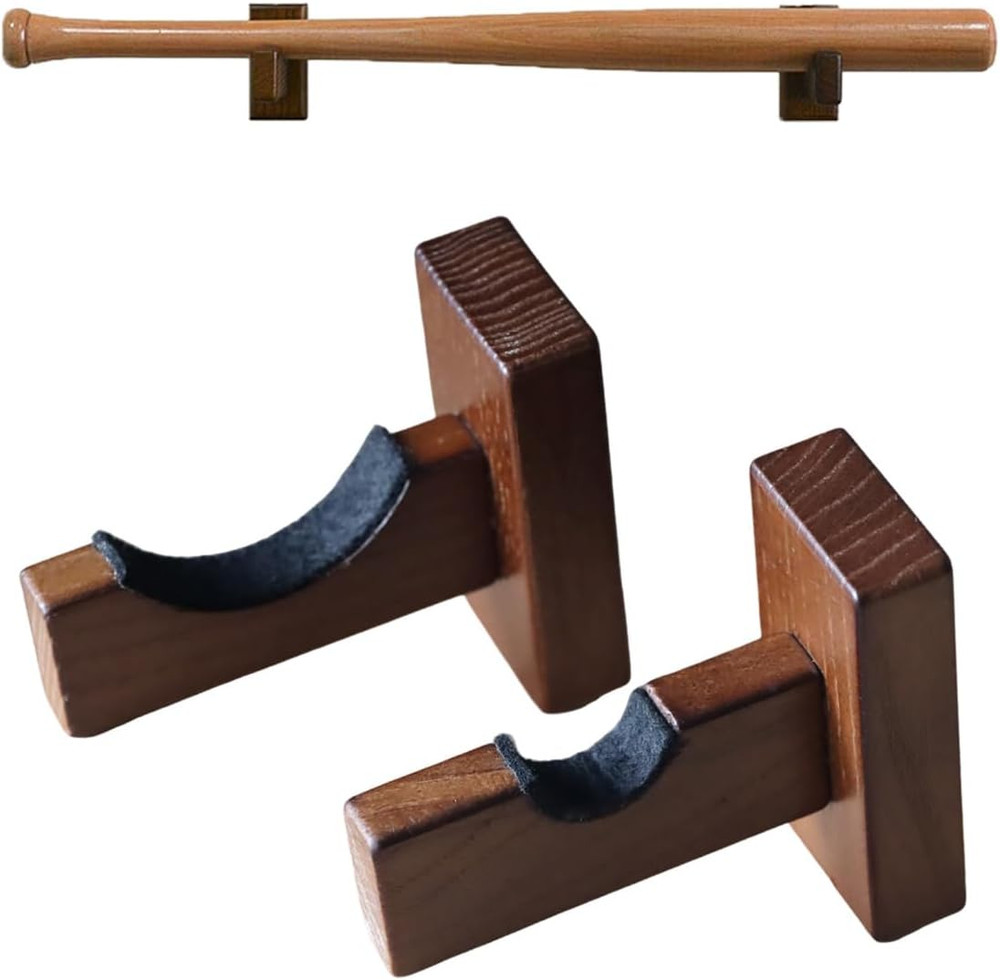 Baseball Bat Display Case Wall Mount Solid Wood Rack Holder with Soft Liner