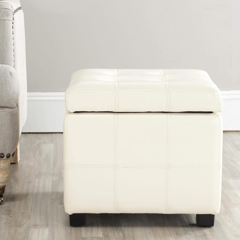Noho Tufted Brown Leather Square Storage Ottoman - Hudson Collection
