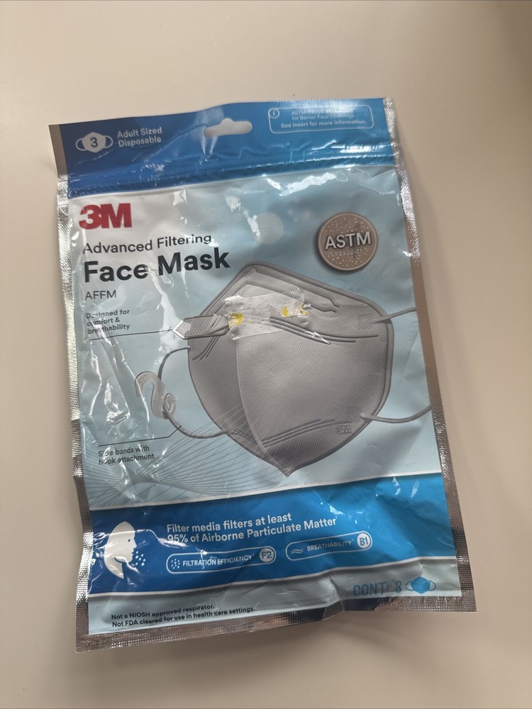 3M Filtering Barrier Face Covering, AFFM-3, One Size, 3/Pack , White