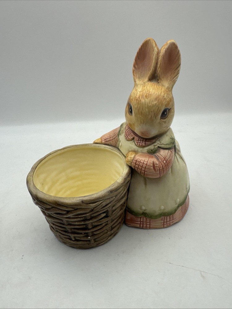 JCPenney Ceramic Easter Bunny with Basket 7" & 2 Rabbit Figurine