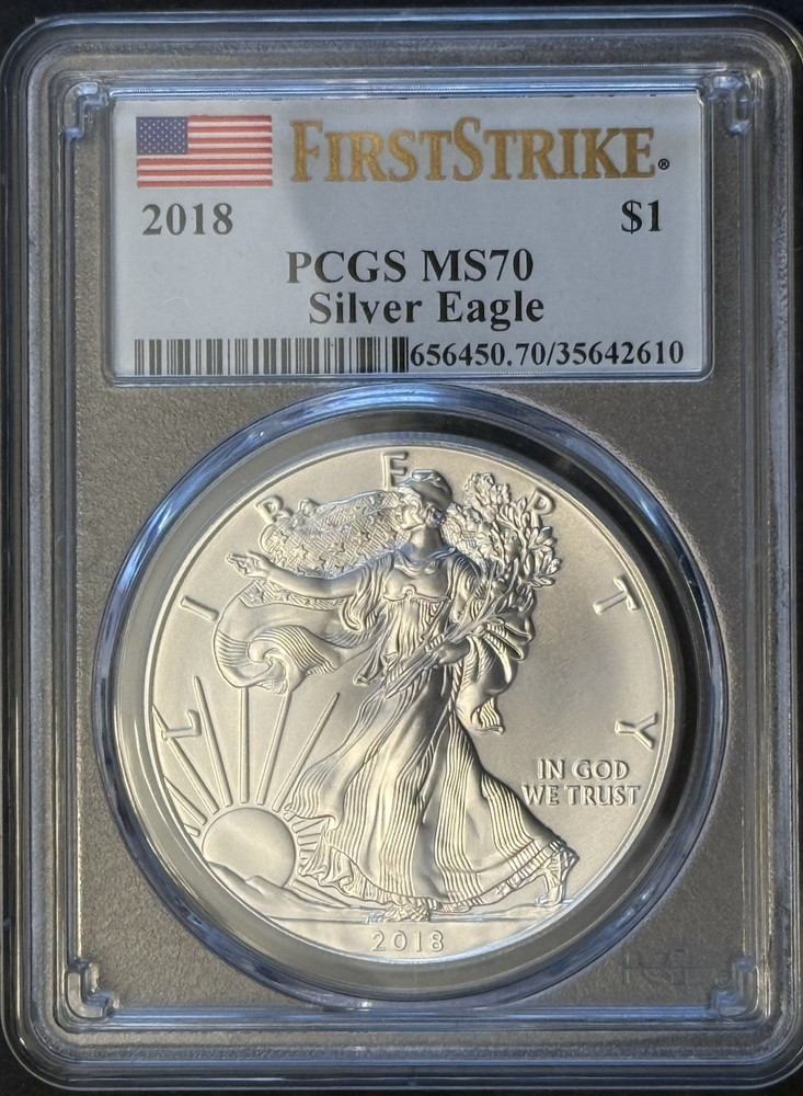 2018 Silver Eagle PCGS MS70 FIRST STRIKE (Flag Label)