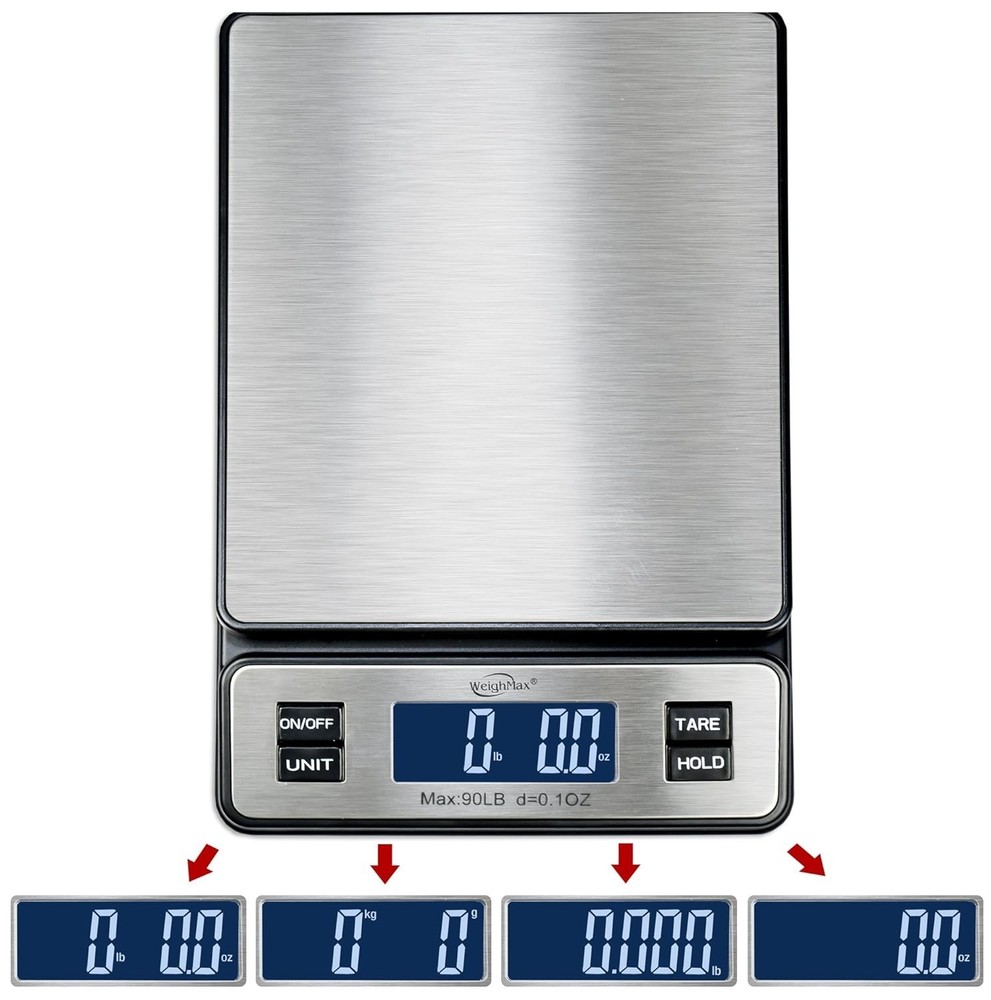 High Precision Stainless Steel Postal Scale - 90 LB Capacity with Tare Function
