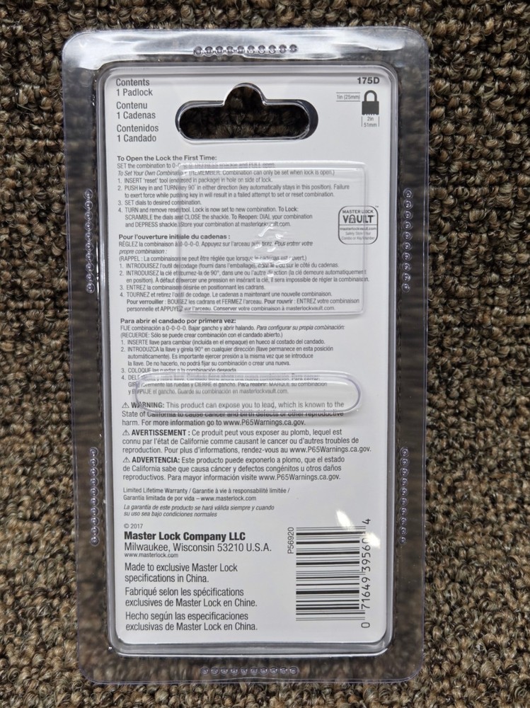 Master Lock 175D Combination Padlock 4pk