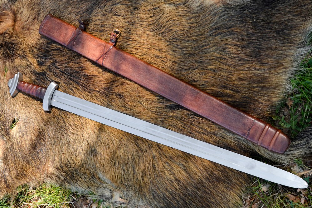 Viking sword with leather sheath