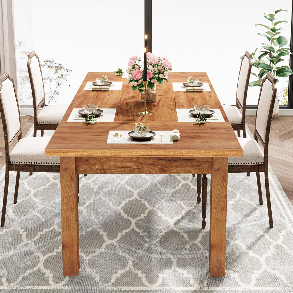 71" Wood Dining Table Large Rectangular Dinner Kitchen Table for 6 to 8 People