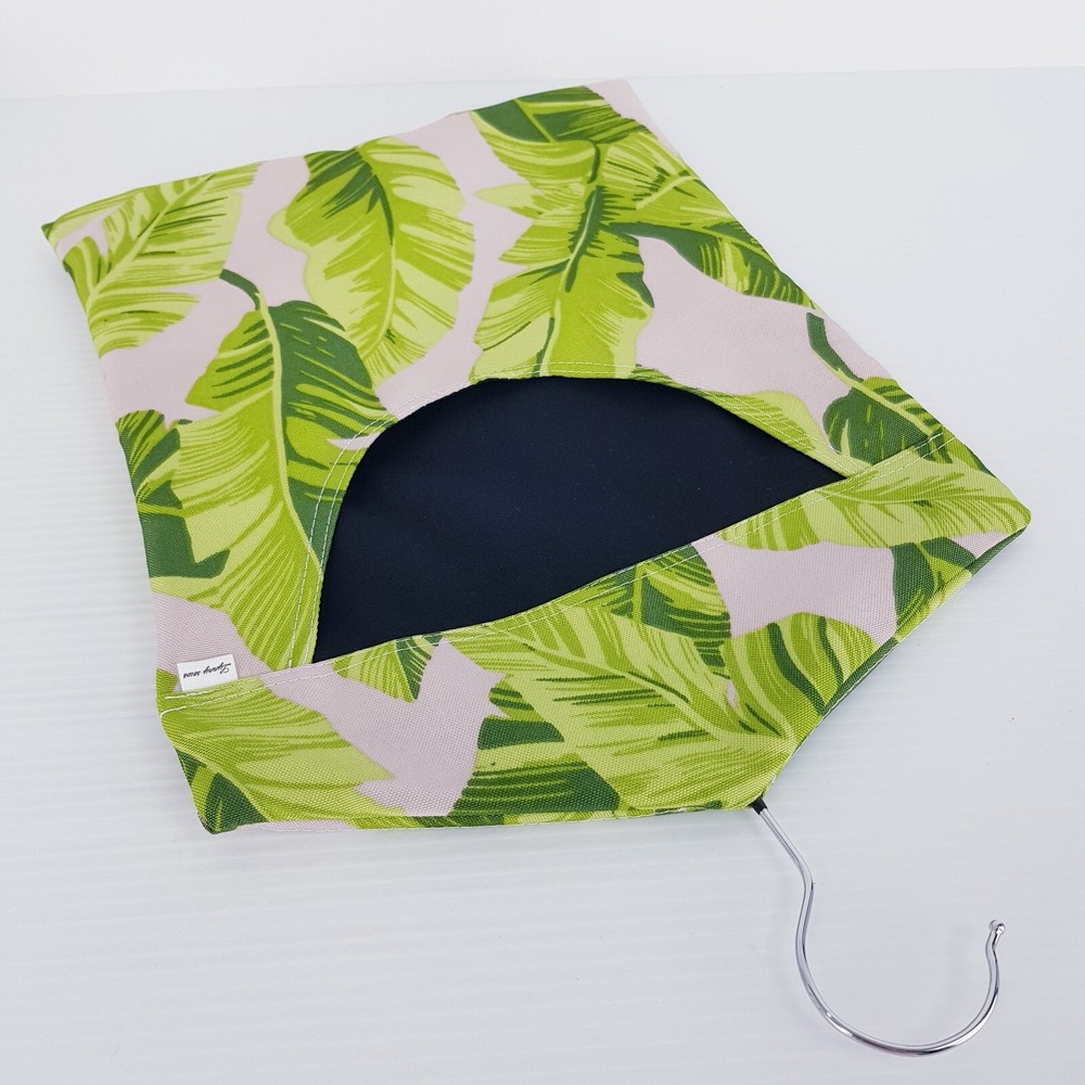 Peg Bag Handmade Green Leaf Pink Background Lined Laundry Clothes Peg Holder