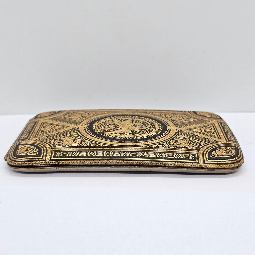 antique spain toledo cigar vesta case damascene dragon rectangular