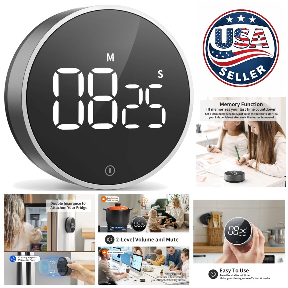 Large LED Digital Kitchen Timer - Magnetic, Adjustable Volume, Easy Use for All