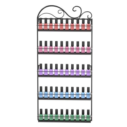 Wall Mounted Nail Polish Rack - Rectangle Storage Organizer Shelf for Salon - Bl
