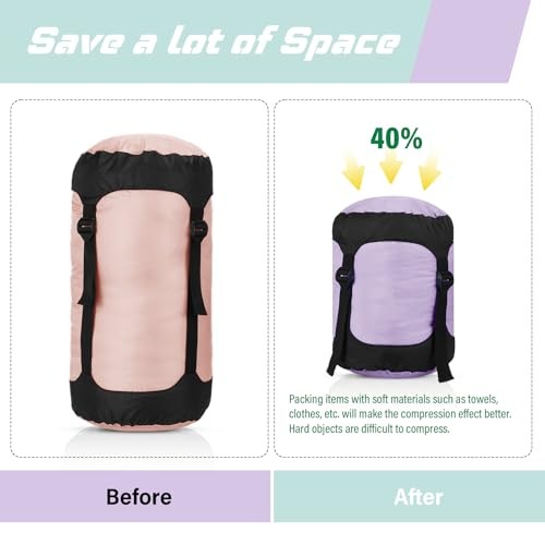 5 Pcs Compression Sacks for Backpacking 20L Camping Sleeping Bag Macaron Colors