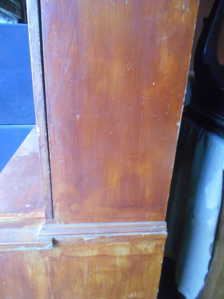 ANTIQUE PAINTED COUNTRY PINE STEPBACK DROP FRONT DESK AND BOOKCASE