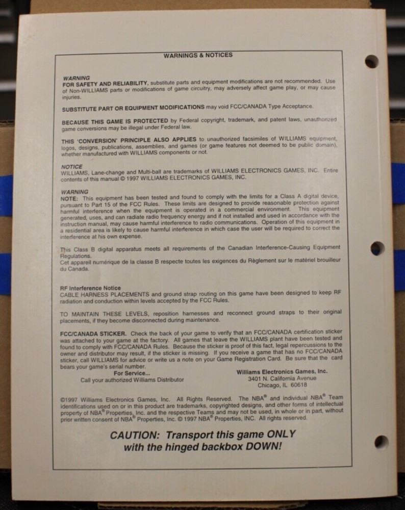 NBA Fastbreak Pinball Manual - Bally - 1997