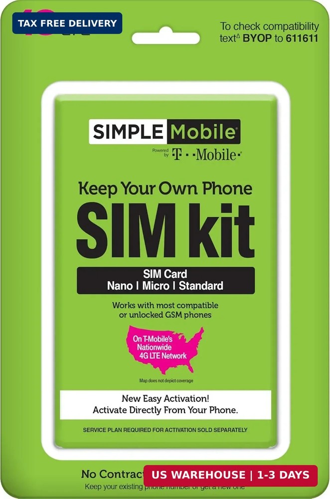 Simple Mobile, Powered by Tmobile, Universal Sim Kit