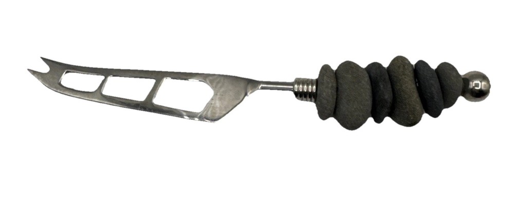 Cheese Knife - Stacked Stone Handle Natural River Rock
