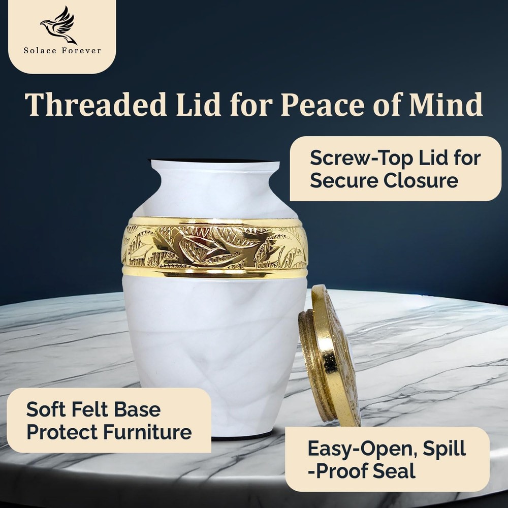 Small Urns for Human Ashes Keepsake – Handcrafted White Memorial Small,