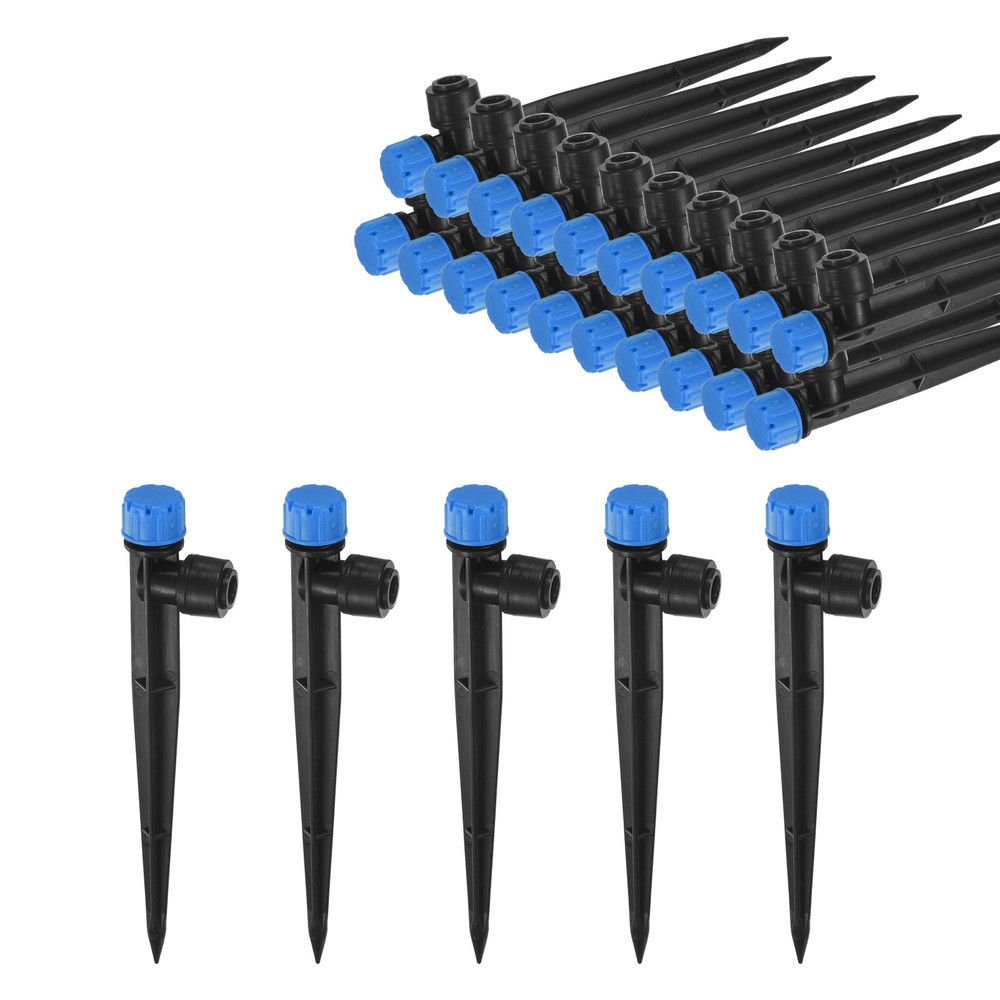 25-Pack Drip Irrigation Emitters, Adjustable 360 Degree 8 Holes, Blue
