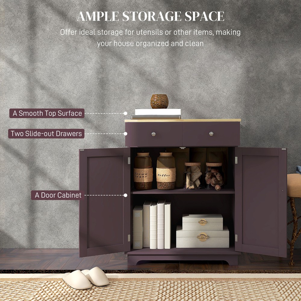 Kitchen Storage Cupboard Organizer Cabinet Drawers & Adjustable Shelf, Coffee
