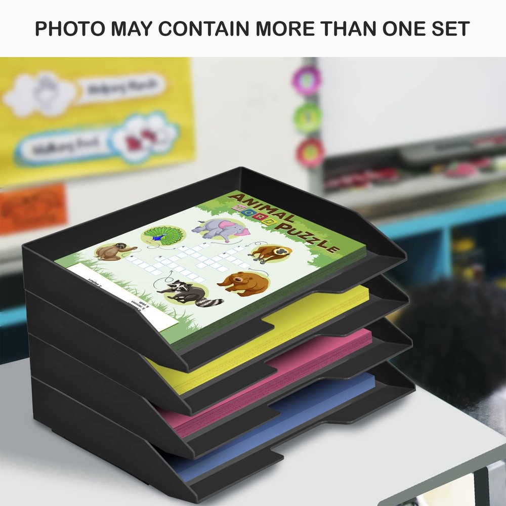 Stackable Letter Tray Single Side Load, Plastic, Desktop File Organizer (Blac...