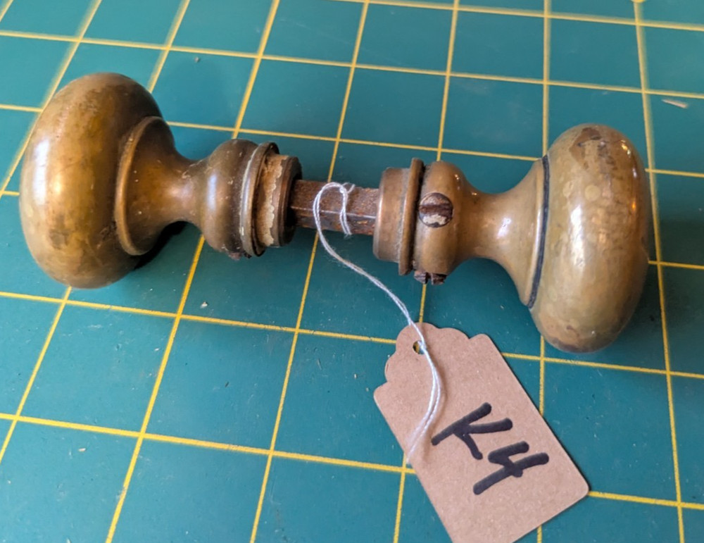 Antique Solid Brass Small Door Knob Set Porch or Screen Door 1 5/8" Knobs K4