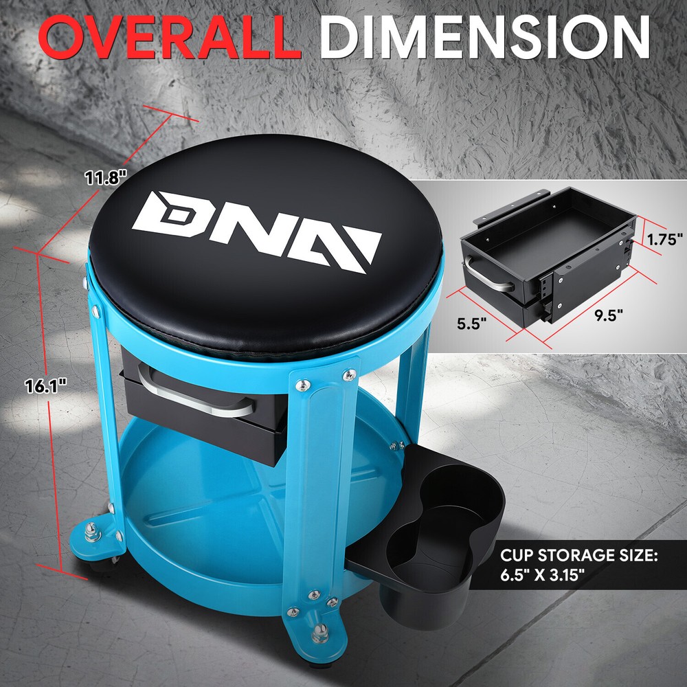 300LBS Round Roller Foam-Padded Tool Seat Creeper Workshop Stool Garage Blue