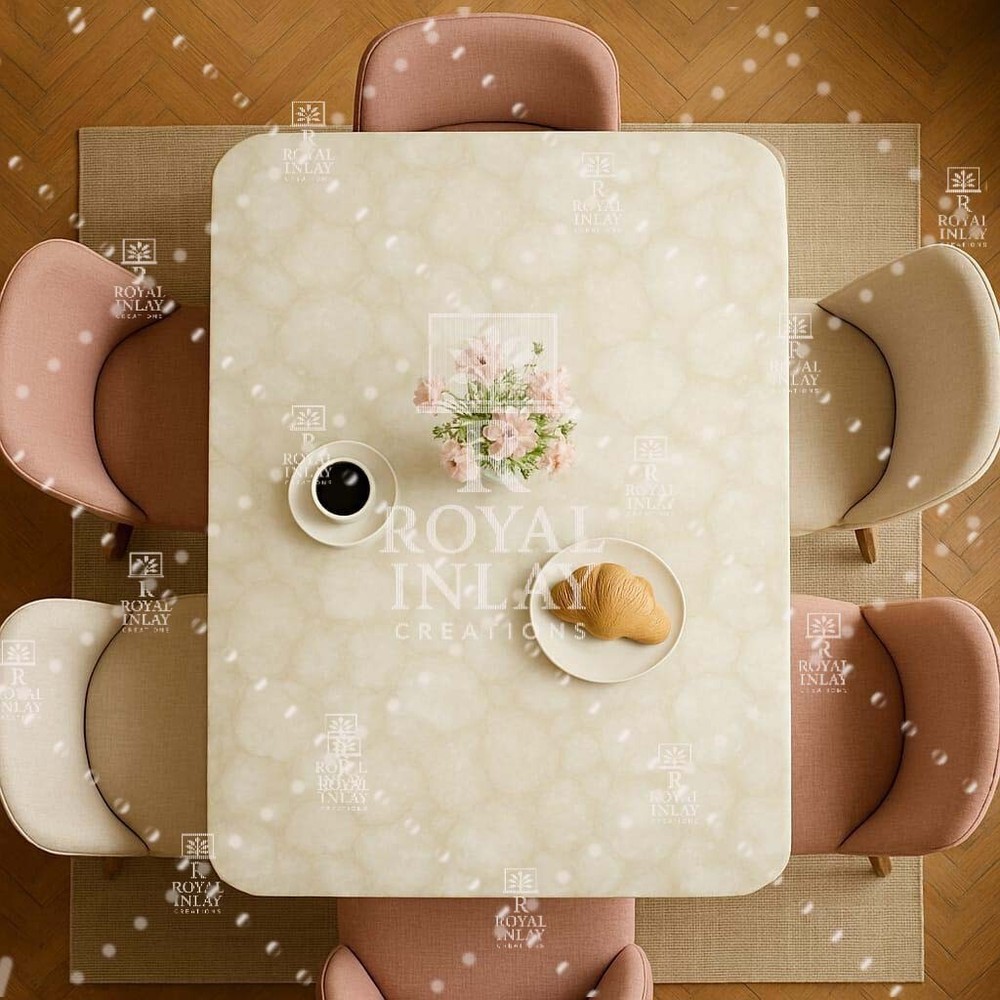 Luxury White Quartz Table Top | Polished Handmade Gemstone Dining Table