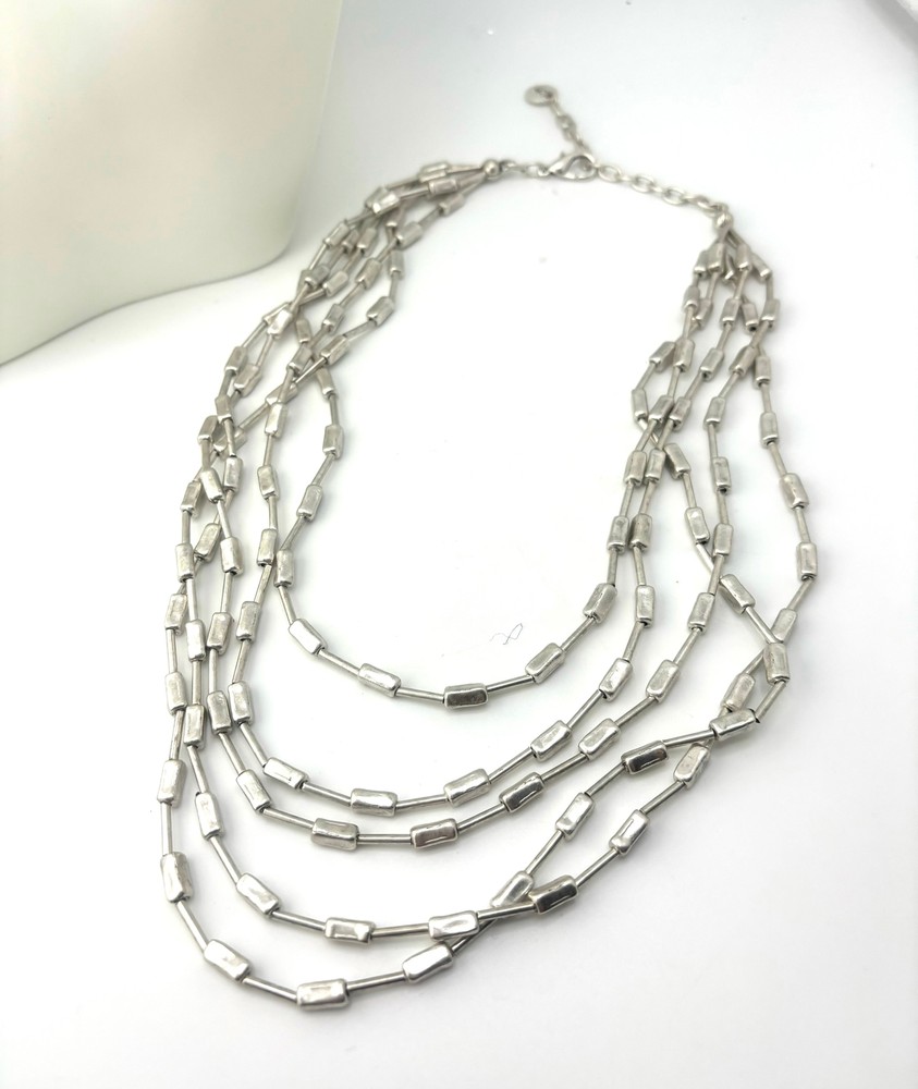 Handmade Multi Chain Pewter Necklace - SLVR1055