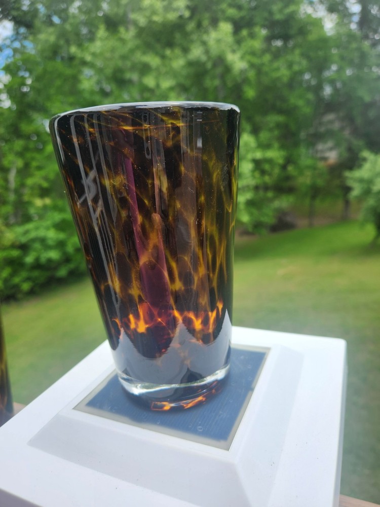 Handblown Glass Leopard Tortoise Shell Pitcher and 4 Glasses