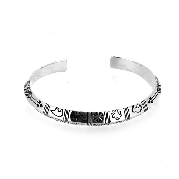 Native Style Indian Stampwork Animal Silver 925 Bangle Bracelet