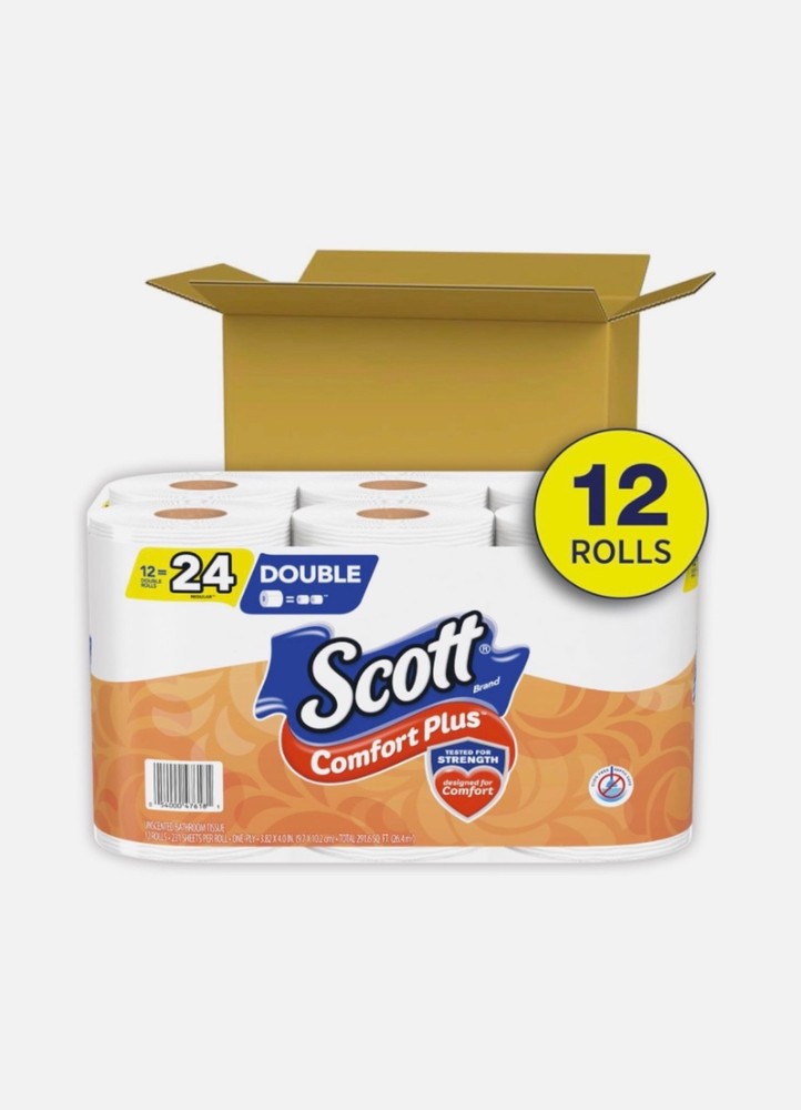 Scott ComfortPlus Toilet Paper, 12 Double Rolls,231 Sheets per Roll, Septic Safe