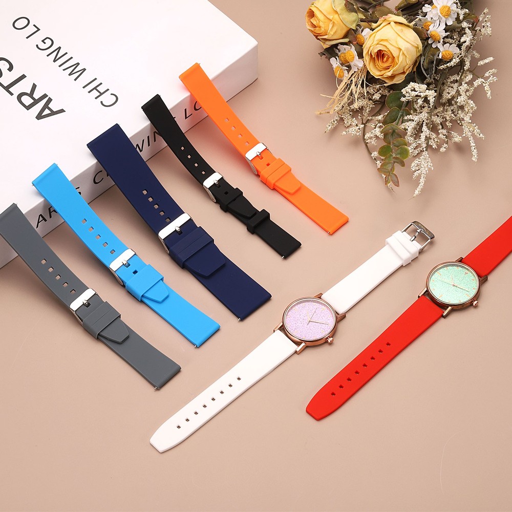 Silicone Watch Band 20mm Silver Clasp Quick Release Watch Strap, Light Blue