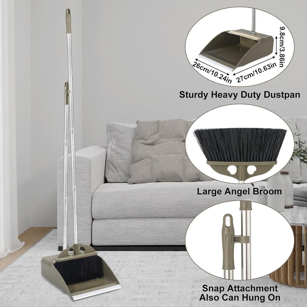 Upgrade Broom with Dustpan Combo Set,48'' Long Handle Stiff Green