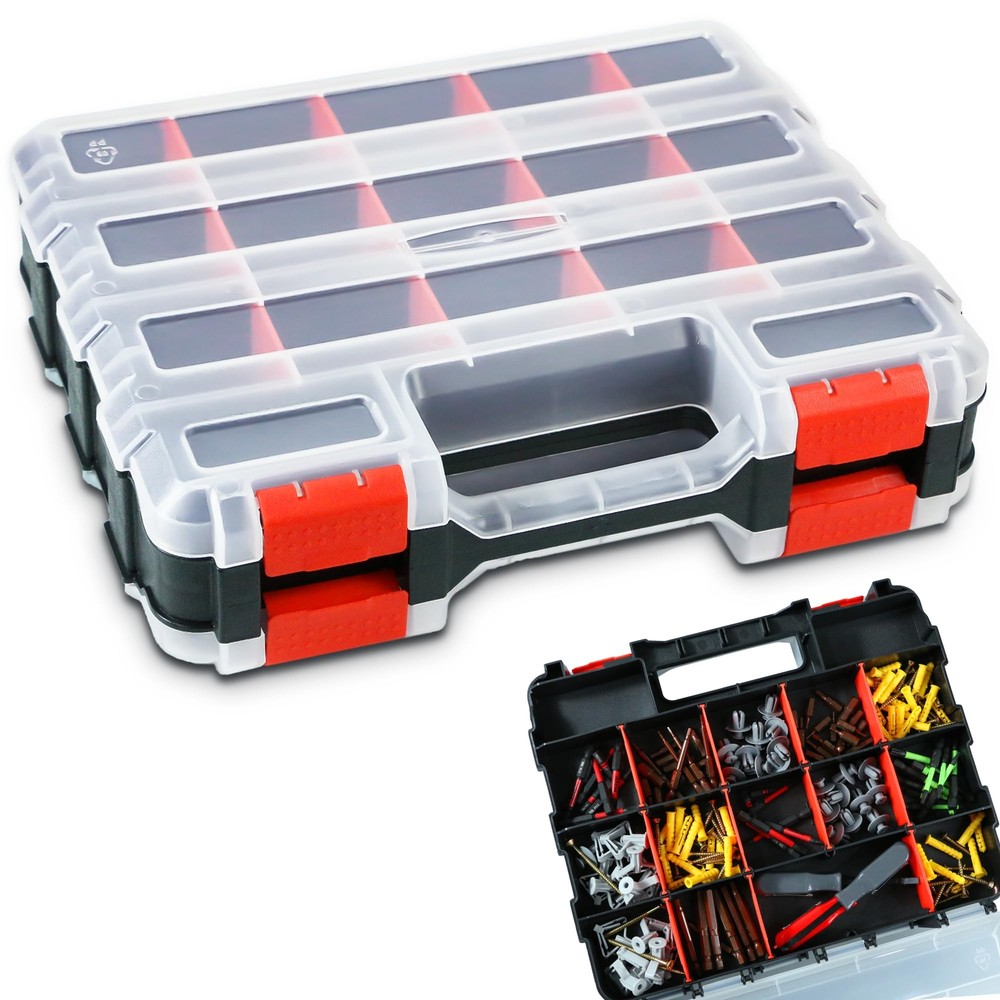 AMM Tool Box Double Side Tool Box Organizer with 34 Compartments Removable Di...