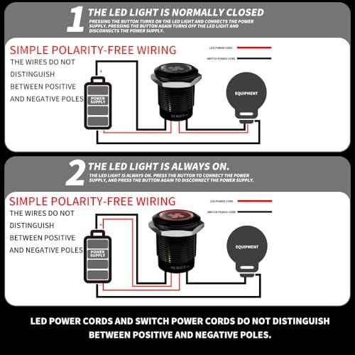 2-Pack 19mm LED Latching Push Button Switch, 12V-24V Black shell-Latching Red